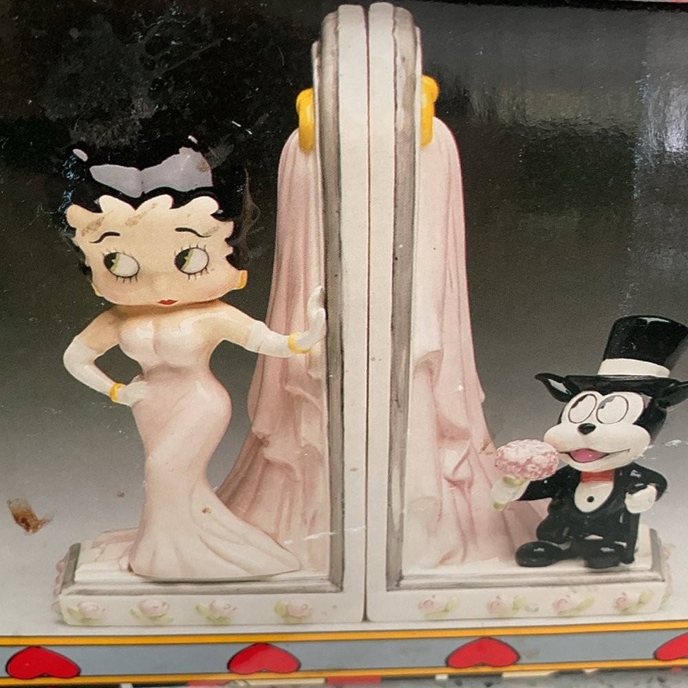 1995 Vintage Betty Boop And Bimbo The Cat Cartoon Character Bookends NEW MINT - Picture 2 of 9
